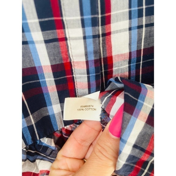 Boston Proper long sleeve plaid button down with ruffled‎ bottom sz 12 - Picture 5 of 8